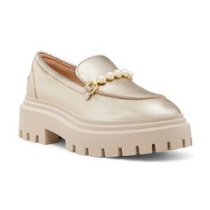 New Stuart Weitzman Perla Ultra Lug Sole Loafers Platino Gold Sz 7.5